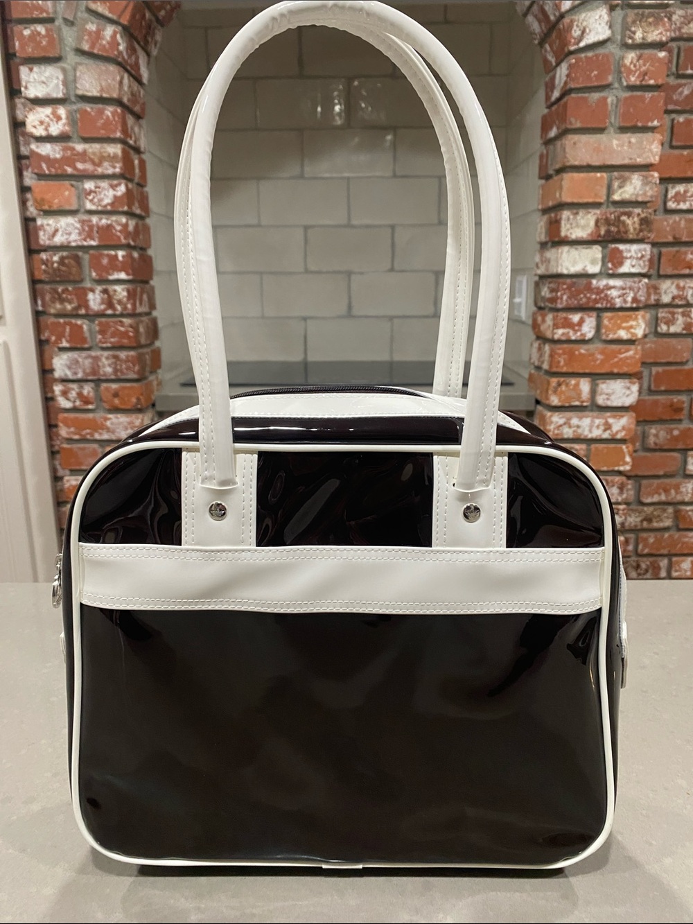 NEW adidas patent brown white duffel bag purse - Picture 2 of 11